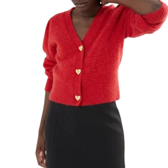 Paris Atelier & Other Stories Red Alpaca Wool Blend Long Sleeve Cardigan - Picture 2 of 10